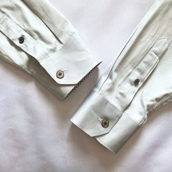 NWOT TED BAKER MEN'S PLANCUF SLIM-FIT MODERN SINGLE CUFF SHIRT IN LIGHT GREY - M - Picture 7 of 8